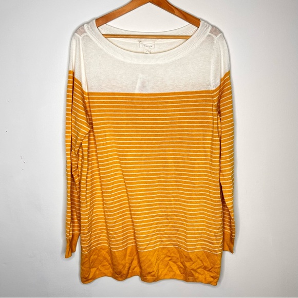 NEW Caslon colorblock yellow striped knit sweater L - Picture 2 of 4